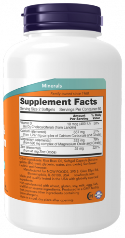 NOW Calcium &amp; Magnesium Softgels With Vitamin D and Zinc, 120 капсул