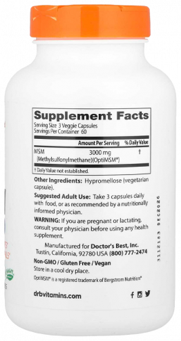 Doctor's Best MSM 1000 mg, 180 капсул