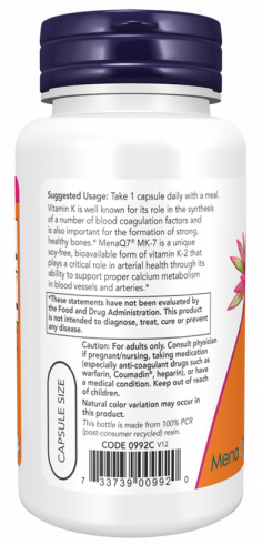 NOW MK-7 Vitamin K-2 100 mcg, МК-7 Витамин К-2 100 мкг, 120 капсул